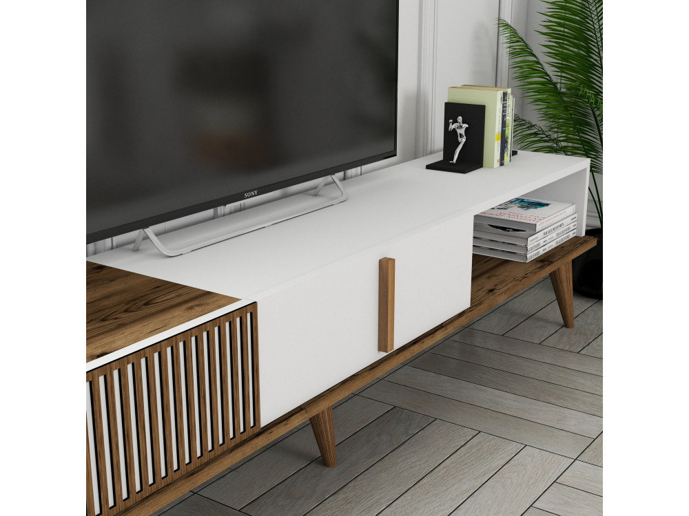 TV-Möbel aus Holz "Milan" - 180 x 35 x 40 cm - Nussbaum, Weiß