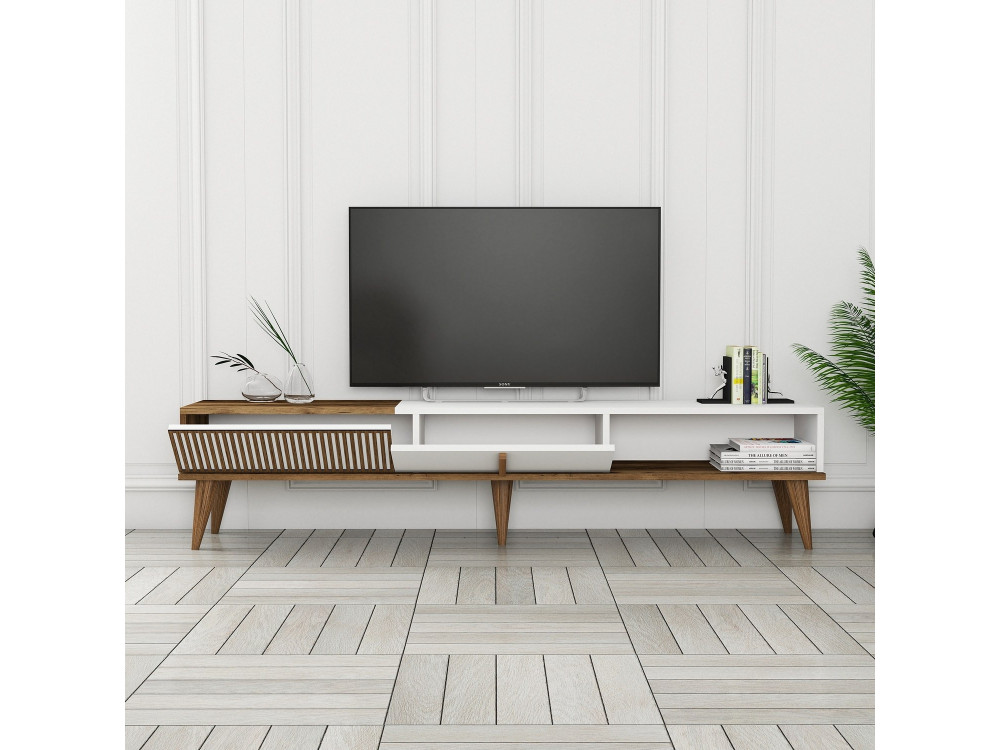 TV-Möbel aus Holz "Milan" - 180 x 35 x 40 cm - Nussbaum, Weiß