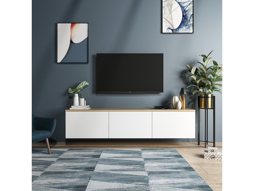 TV-Möbel aus Holz "Neon" - 160 x 32 x 35 cm - Weiße Eiche
