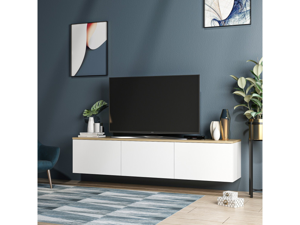 TV-Möbel aus Holz "Neon" - 160 x 32 x 35 cm - Weiße Eiche