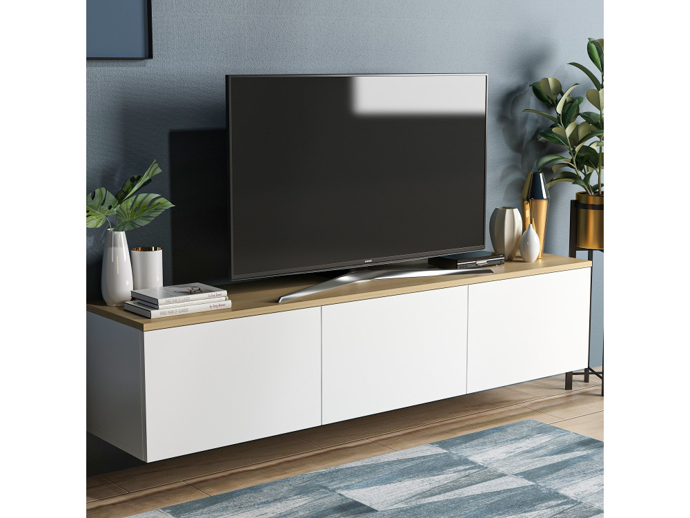 TV-Möbel aus Holz "Neon" - 160 x 32 x 35 cm - Weiße Eiche