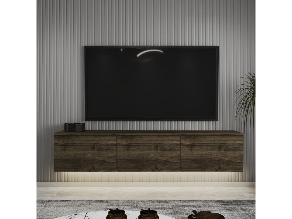 Hänge-TV-Möbel aus Holz mit LED-Beleuchtung "Neon" - 160 x 32 x 35 cm - Dunkelbraun