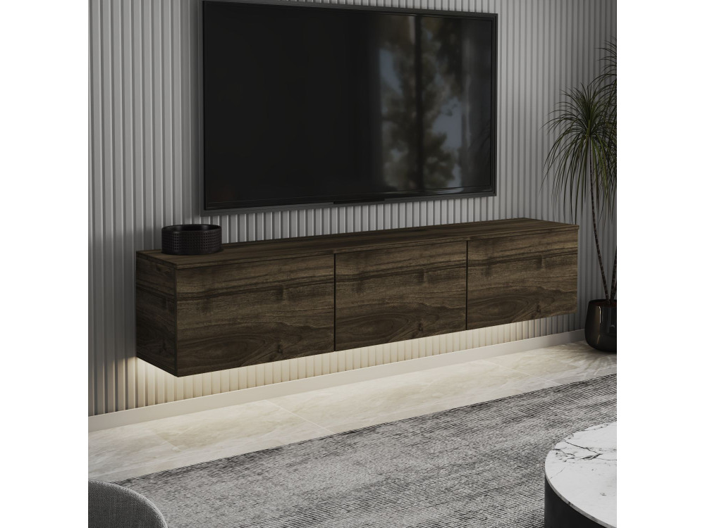 Hänge-TV-Möbel aus Holz mit LED-Beleuchtung "Neon" - 160 x 32 x 35 cm - Dunkelbraun