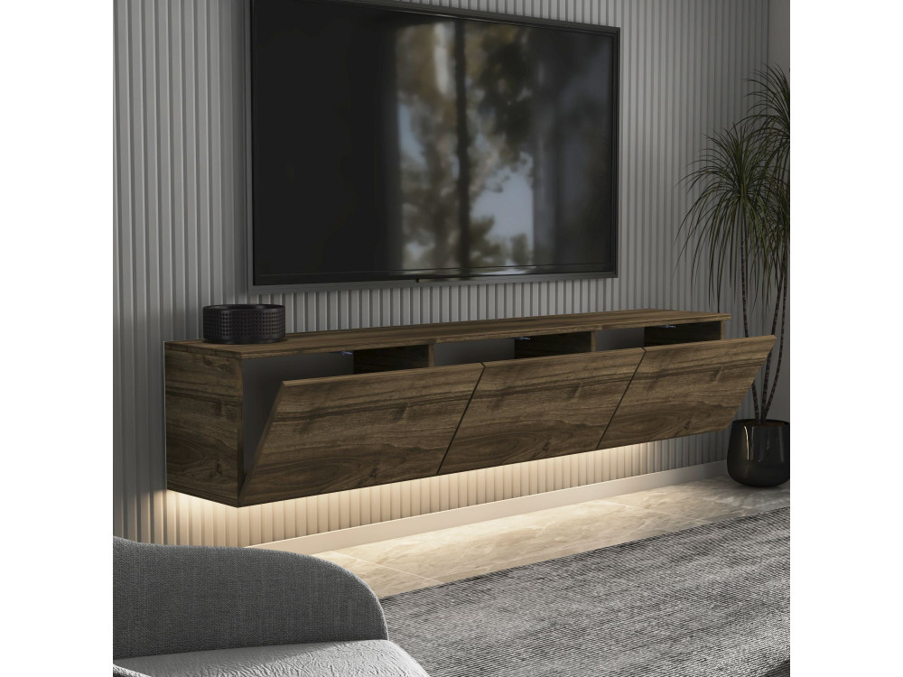 Hänge-TV-Möbel aus Holz mit LED-Beleuchtung "Neon" - 160 x 32 x 35 cm - Dunkelbraun