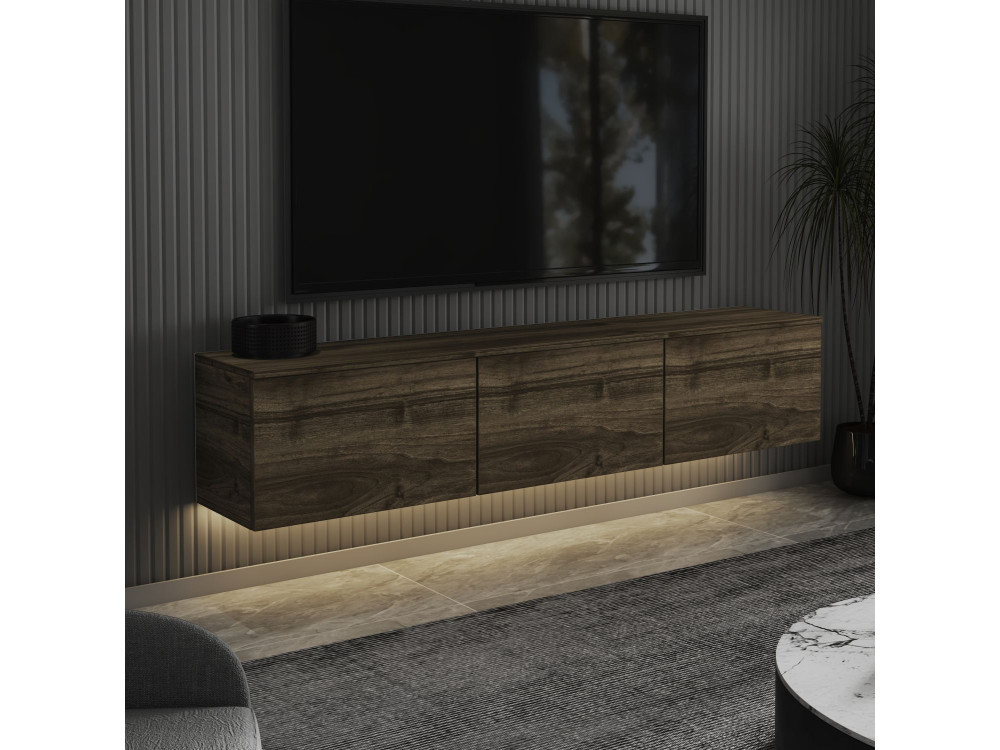 Hänge-TV-Möbel aus Holz mit LED-Beleuchtung "Neon" - 160 x 32 x 35 cm - Dunkelbraun