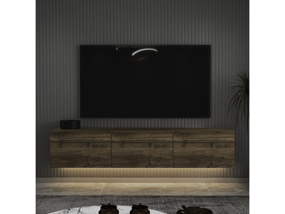 Hänge-TV-Möbel aus Holz mit LED-Beleuchtung "Neon" - 160 x 32 x 35 cm - Dunkelbraun