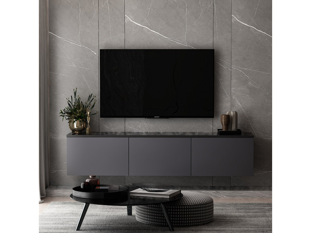 Hänge-TV-Möbel aus Holz mit LED-Beleuchtung "Neon" - 160 x 32 x 35 cm - Anthrazitgrau