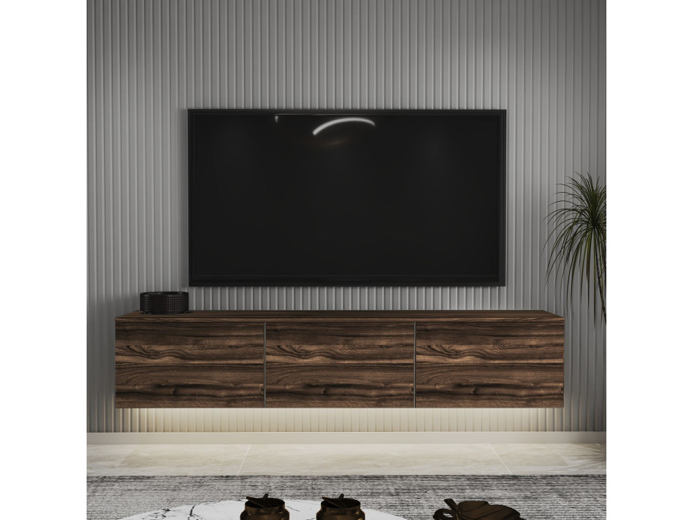 Hänge-TV-Möbel aus Holz mit LED-Beleuchtung "Neon" - 160 x 32 x 35 cm - Braun
