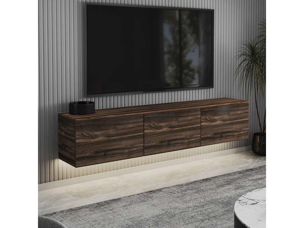 Hänge-TV-Möbel aus Holz mit LED-Beleuchtung "Neon" - 160 x 32 x 35 cm - Braun