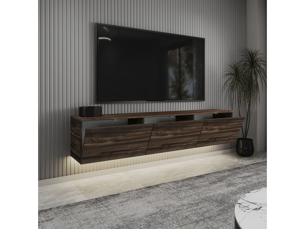 Hänge-TV-Möbel aus Holz mit LED-Beleuchtung "Neon" - 160 x 32 x 35 cm - Braun