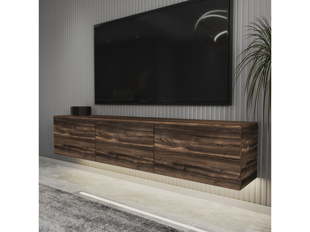 Hänge-TV-Möbel aus Holz mit LED-Beleuchtung "Neon" - 160 x 32 x 35 cm - Braun