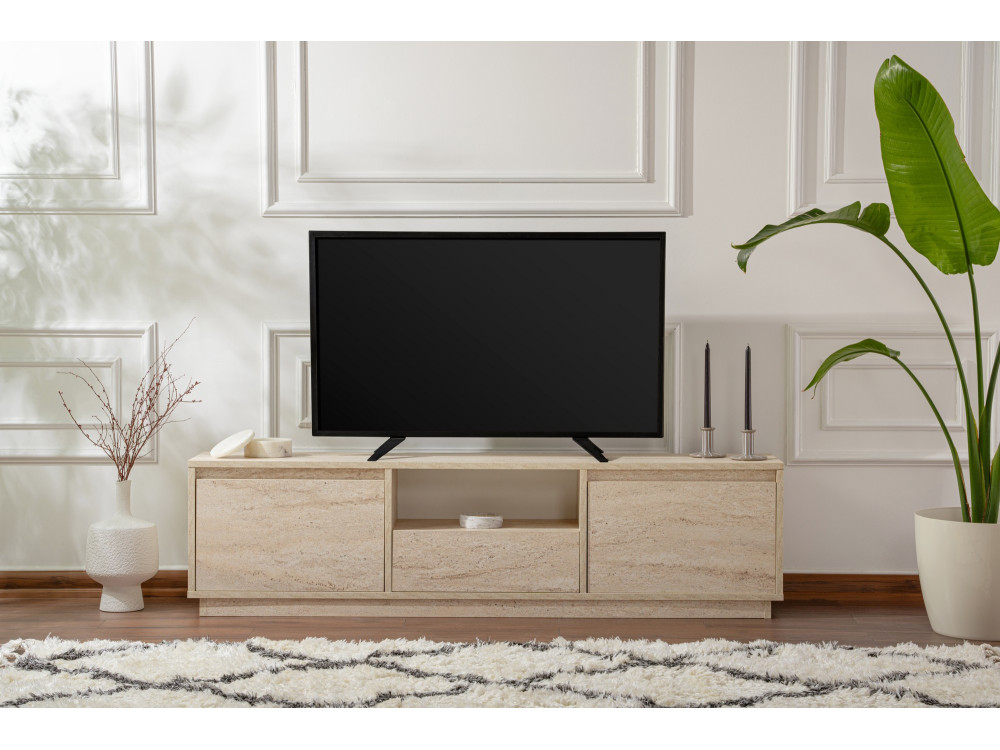 TV-Ständer "Vanguard" aus Holz – 160 x 29 x 42 cm – Travertin