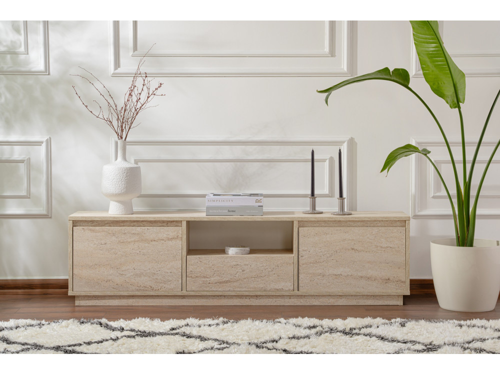 TV-Ständer "Vanguard" aus Holz – 160 x 29 x 42 cm – Travertin