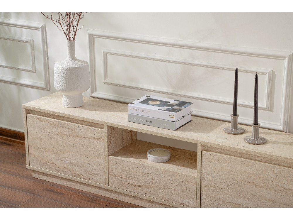 TV-Ständer "Vanguard" aus Holz – 160 x 29 x 42 cm – Travertin
