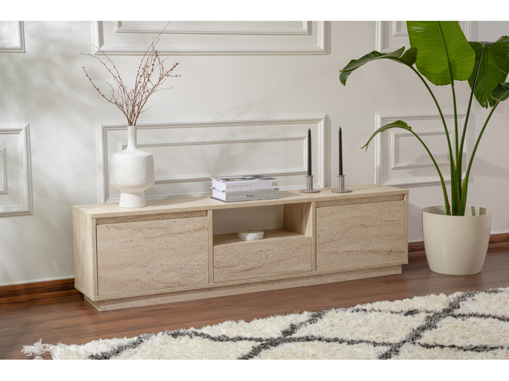 TV-Ständer "Vanguard" aus Holz – 160 x 29 x 42 cm – Travertin