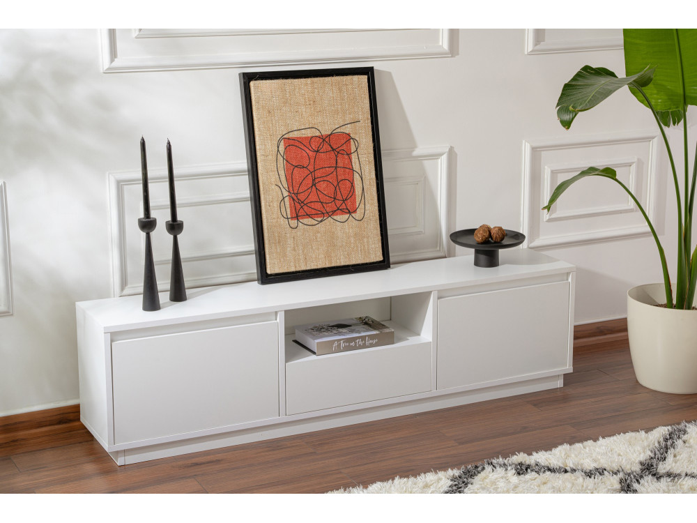 TV-Ständer Vanguard aus Holz – 160 x 29 x 42 cm – Naturweiß