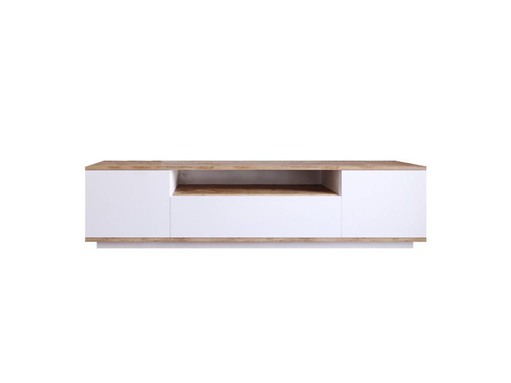 TV-Ständer „FR7“ aus Holz – 180 x 44 x 44 cm – Weiße atlantische Kiefer