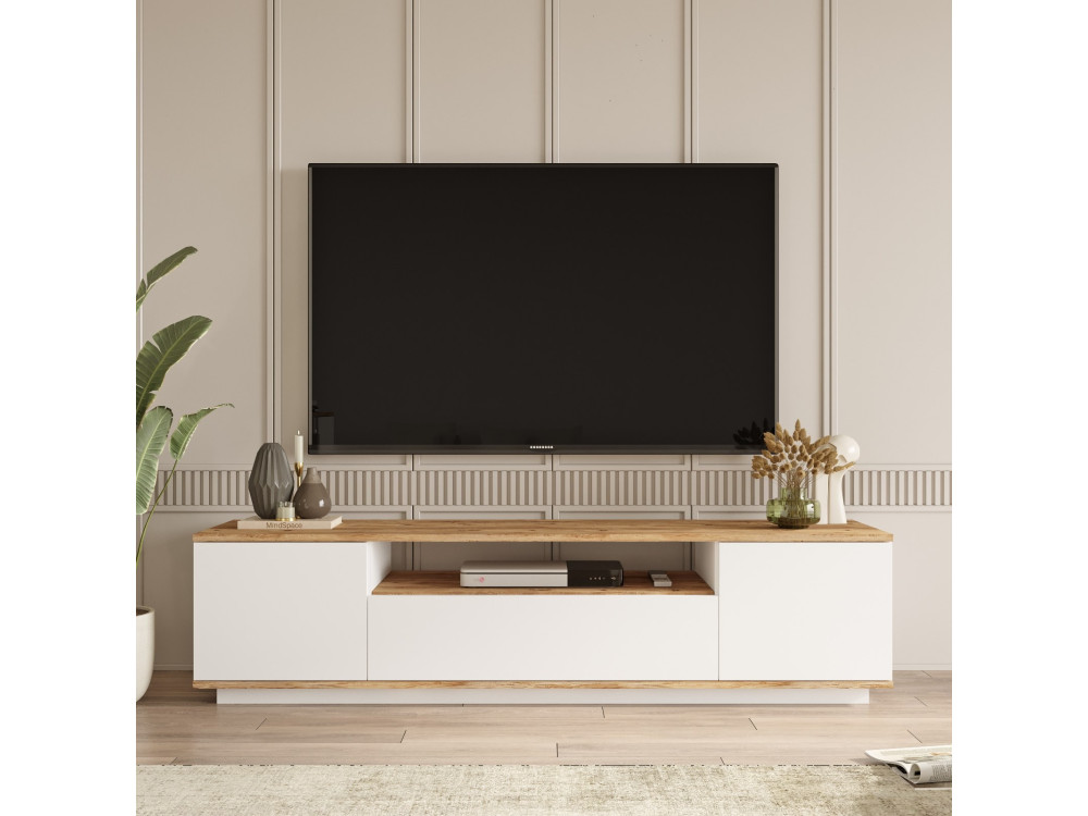 TV-Ständer „FR7“ aus Holz – 180 x 44 x 44 cm – Weiße atlantische Kiefer