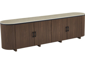 Ovales TV-Möbel aus Holz und Keramik "Portofino" - 200 x 40 x 55 cm - Braun