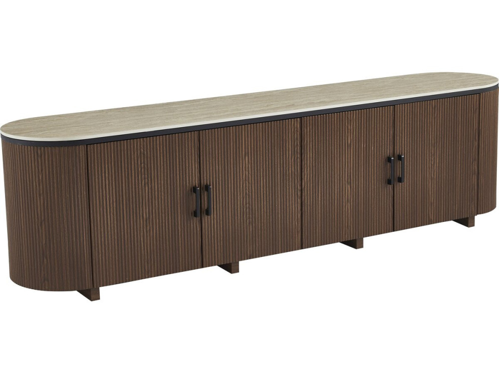 Ovales TV-Möbel aus Holz und Keramik "Portofino" - 200 x 40 x 55 cm - Braun