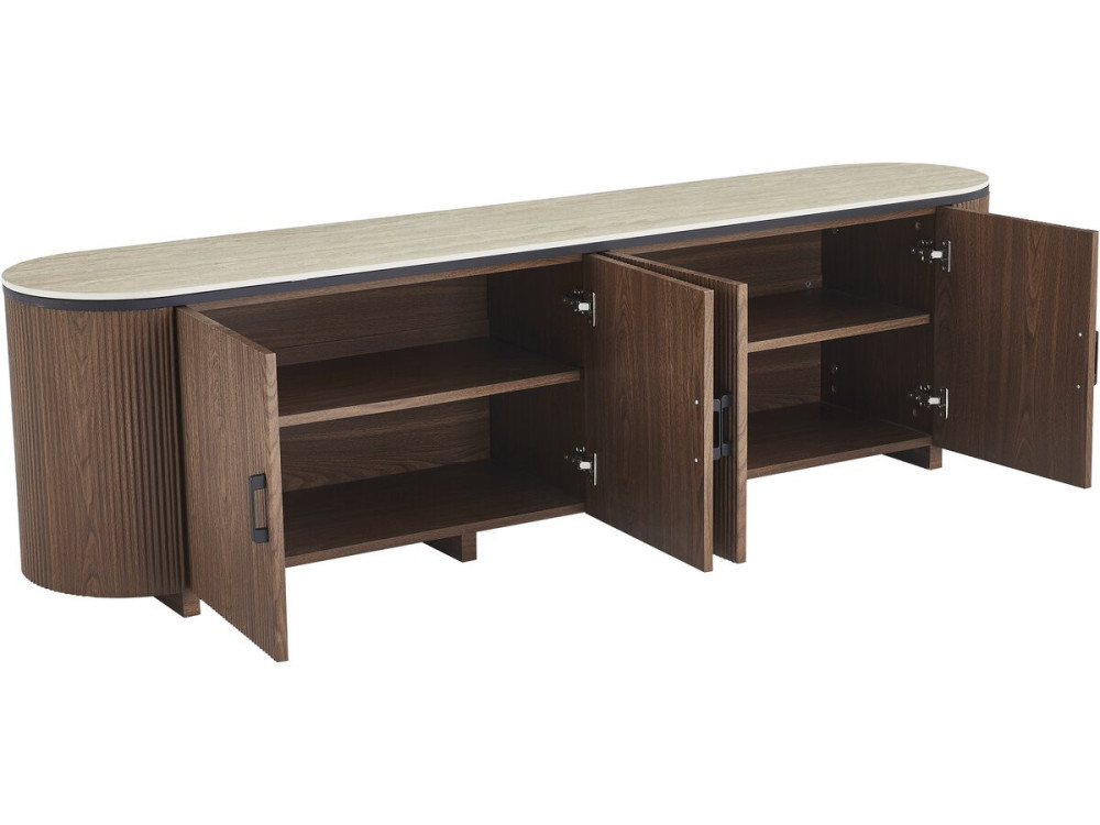 Ovales TV-Möbel aus Holz und Keramik "Portofino" - 200 x 40 x 55 cm - Braun