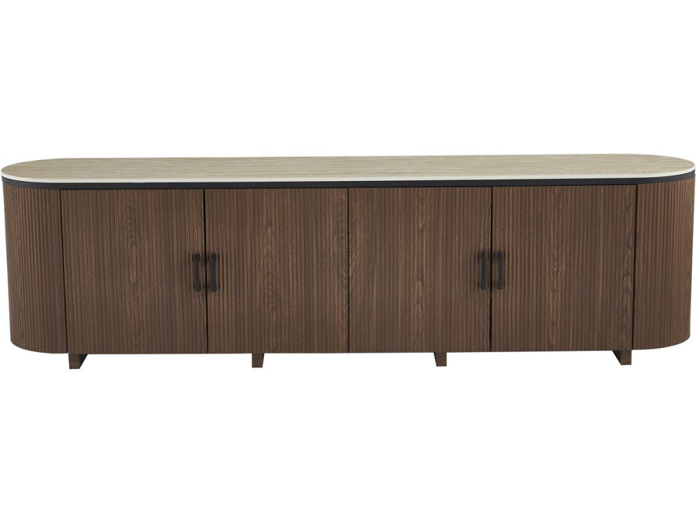 Ovales TV-Möbel aus Holz und Keramik "Portofino" - 200 x 40 x 55 cm - Braun