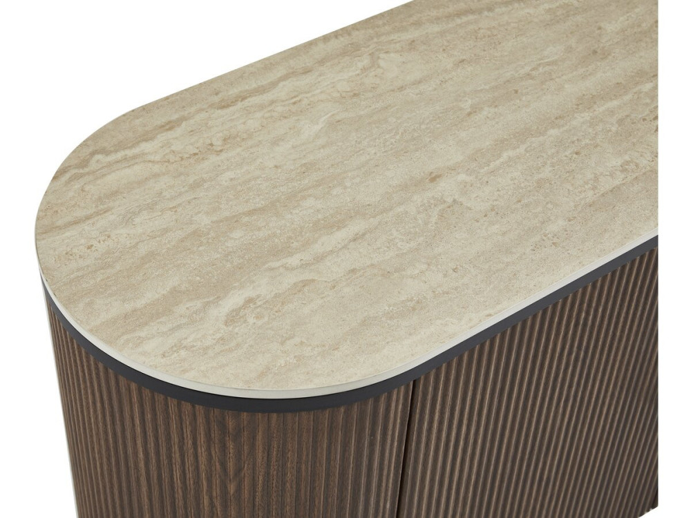 Ovales TV-Möbel aus Holz und Keramik "Portofino" - 200 x 40 x 55 cm - Braun