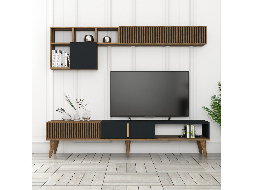 TV-Möbel aus Holz "Milan" - 180 x 35 x 40 cm - Nussbaum, Anthrazit
