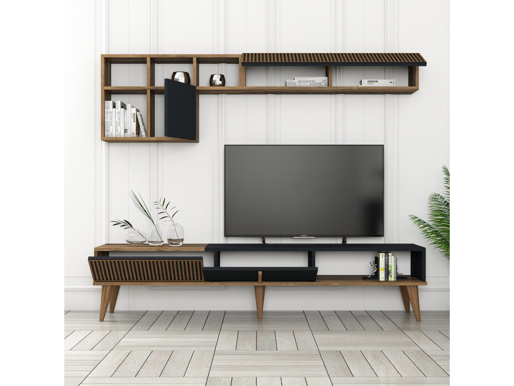 TV-Möbel aus Holz "Milan" - 180 x 35 x 40 cm - Nussbaum, Anthrazit