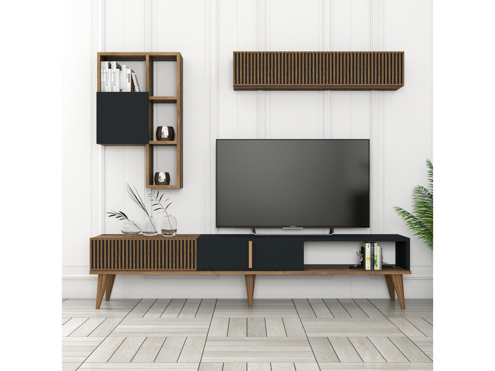 TV-Möbel aus Holz "Milan" - 180 x 35 x 40 cm - Nussbaum, Anthrazit