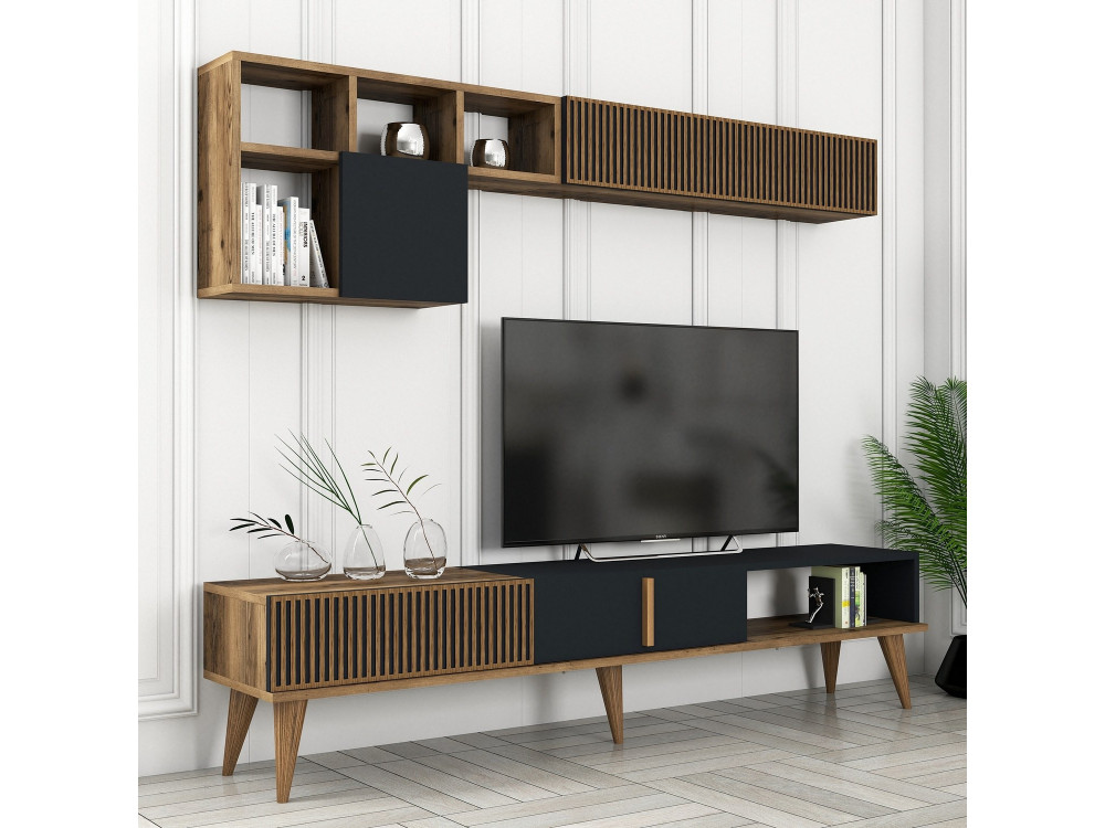 TV-Möbel aus Holz "Milan" - 180 x 35 x 40 cm - Nussbaum, Anthrazit