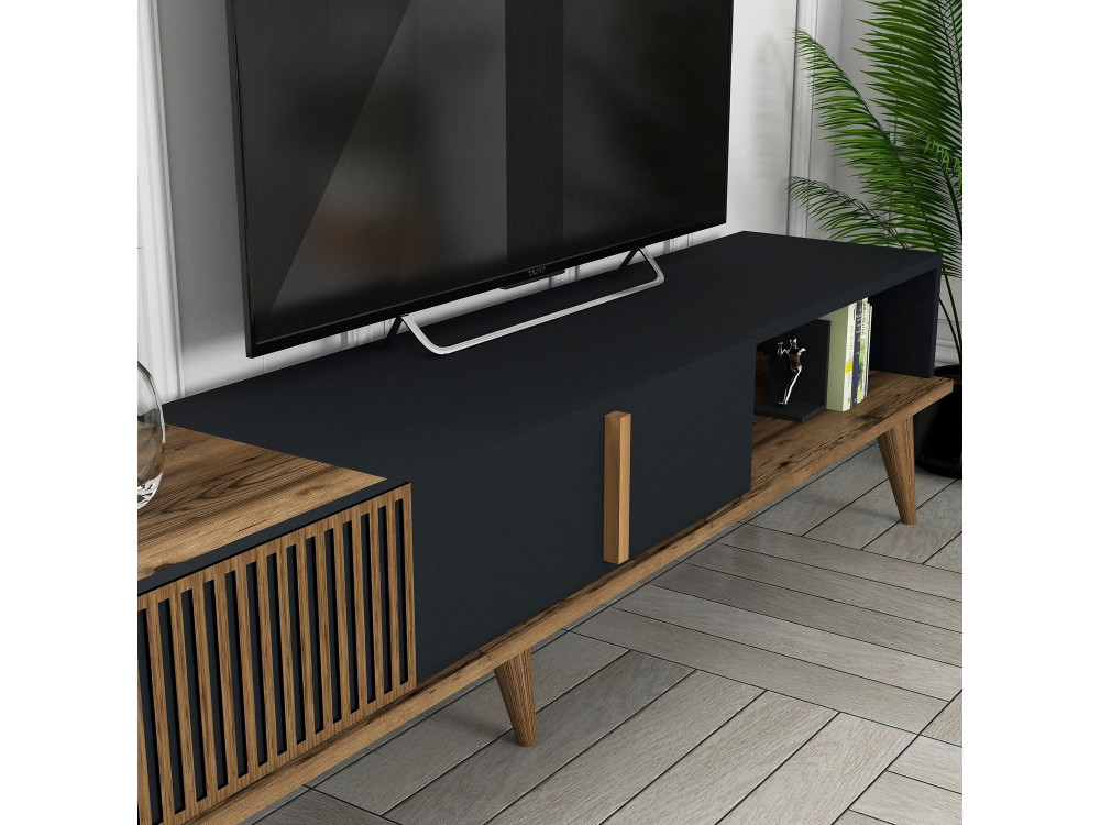 TV-Möbel aus Holz "Milan" - 180 x 35 x 40 cm - Nussbaum, Anthrazit