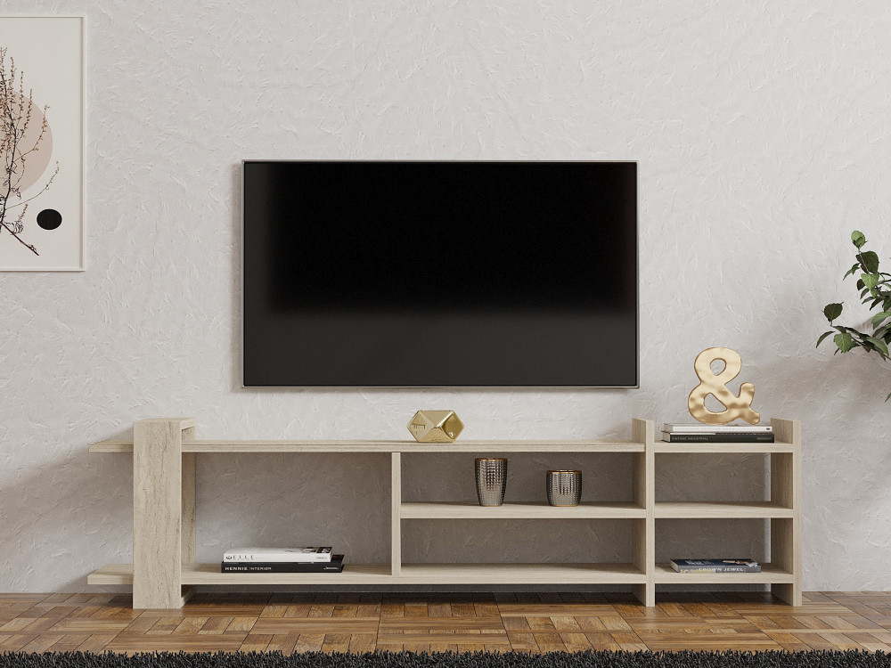 TV-Möbel aus Holz "Zeyna" - 156 x 29 x 40 cm - Travertin