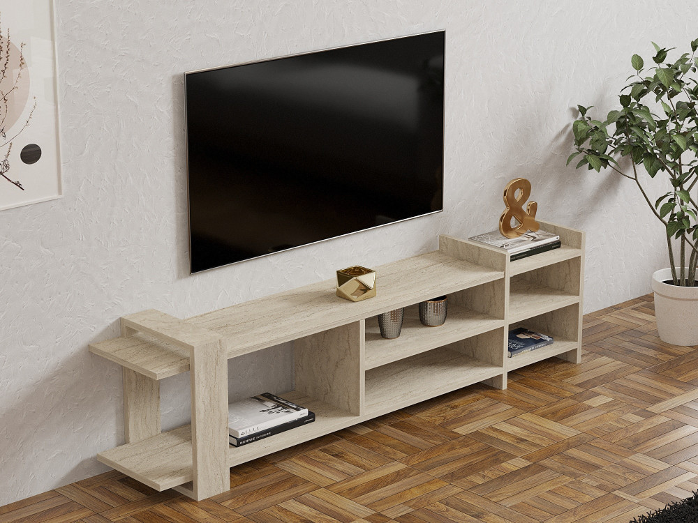 TV-Möbel aus Holz "Zeyna" - 156 x 29 x 40 cm - Travertin