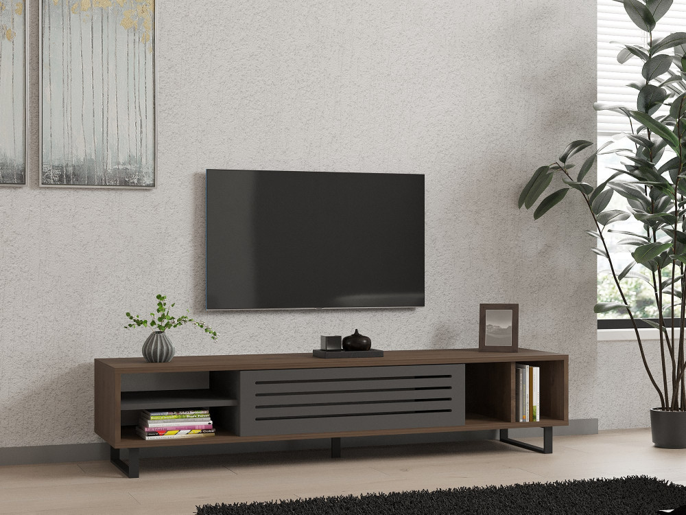 TV-Möbel aus Holz "Eray" - 160 x 40 x 35 cm - Nussbaum, Anthrazit
