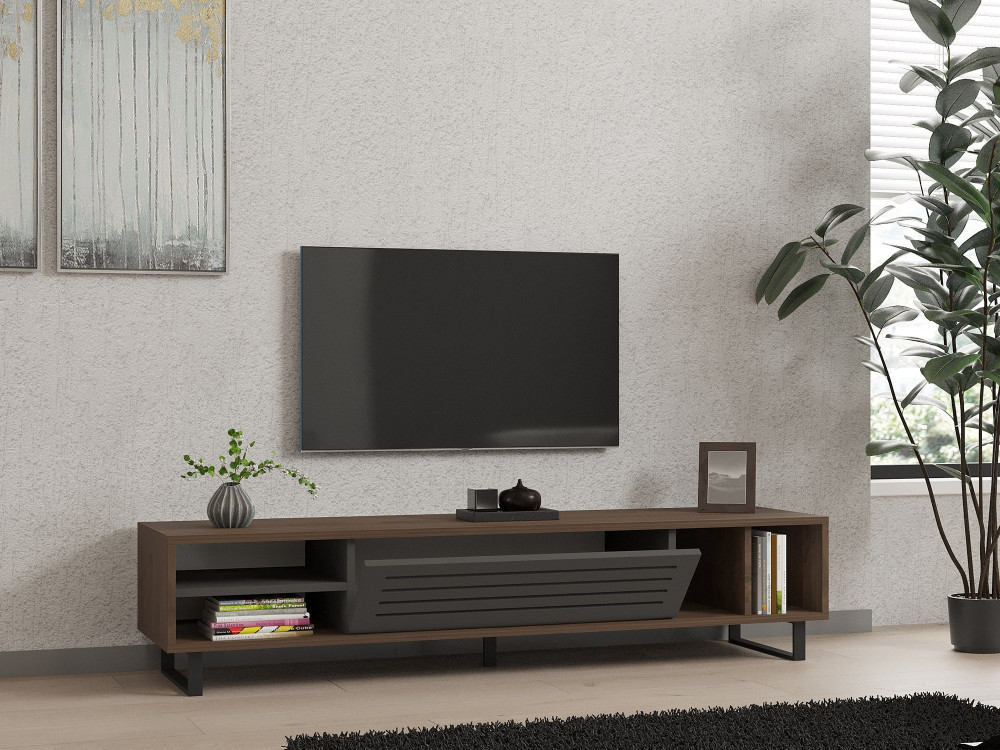 TV-Möbel aus Holz "Eray" - 160 x 40 x 35 cm - Nussbaum, Anthrazit