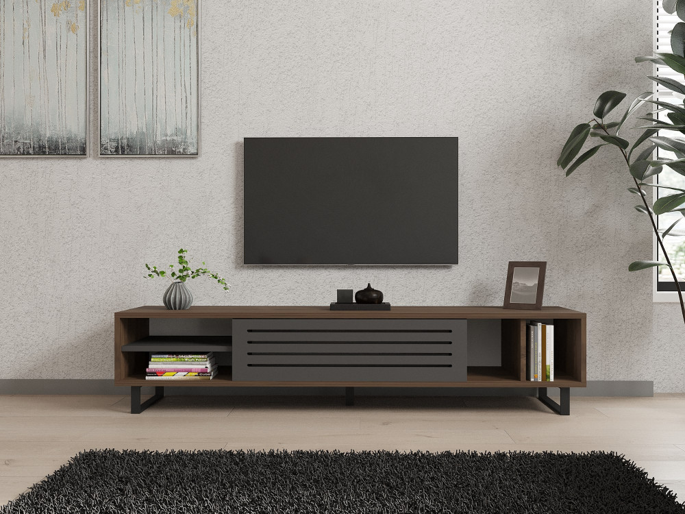 TV-Möbel aus Holz "Eray" - 160 x 40 x 35 cm - Nussbaum, Anthrazit