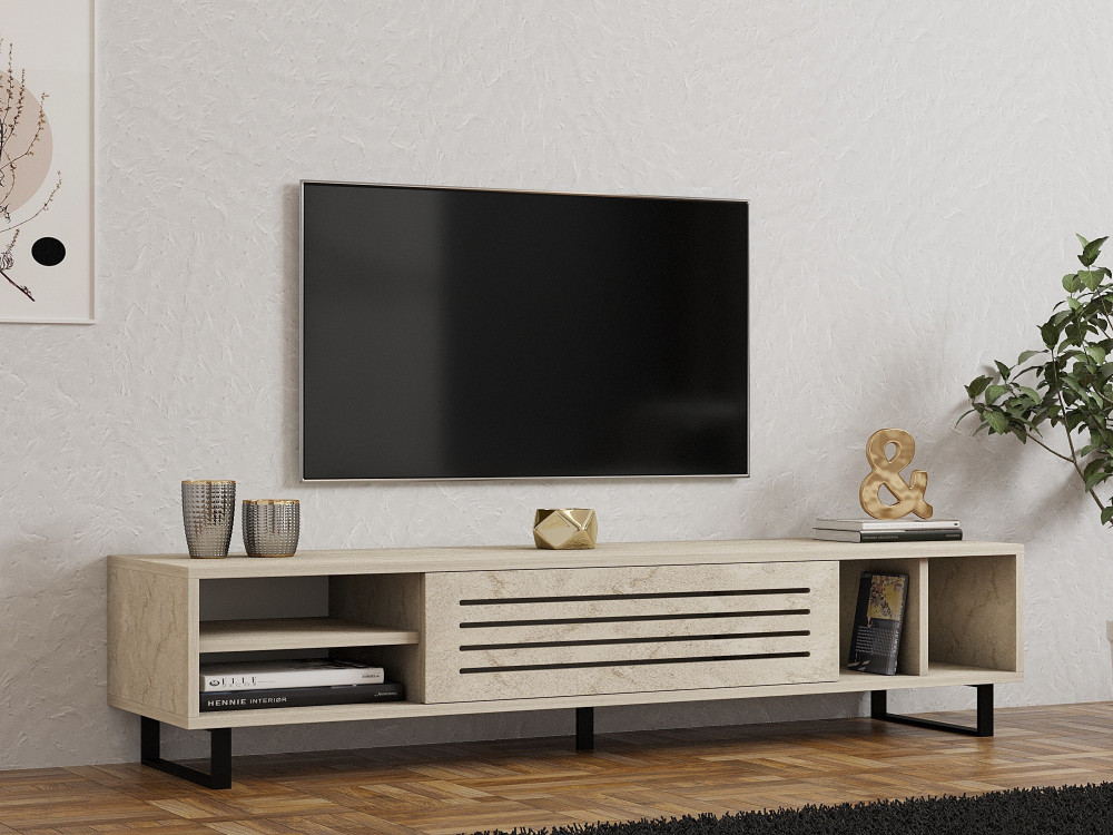 TV-Möbel aus Holz "Safir" - 160 x 40 x 35 cm - Travertin