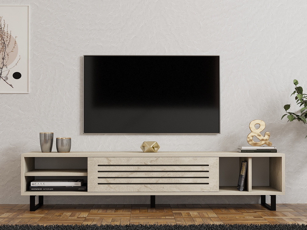 TV-Möbel aus Holz "Safir" - 160 x 40 x 35 cm - Travertin