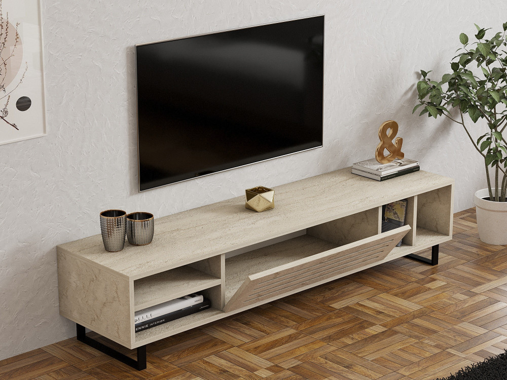 TV-Möbel aus Holz "Safir" - 160 x 40 x 35 cm - Travertin