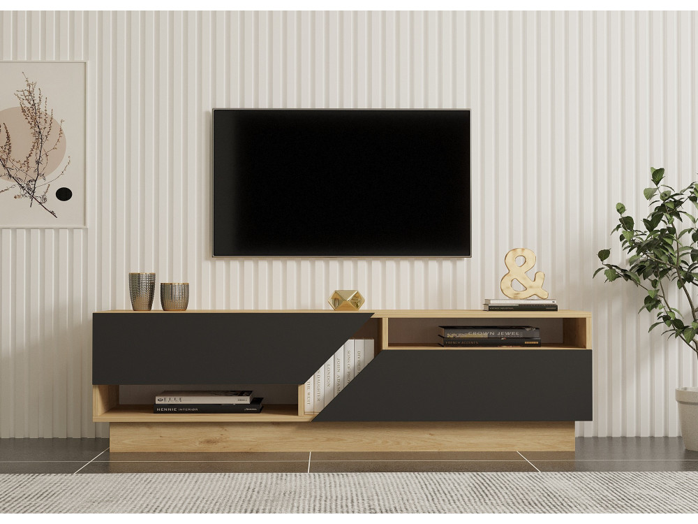 TV-Möbel aus Holz "Yaprak" - 160 x 40 x 45 cm - Saphir, Anthrazit