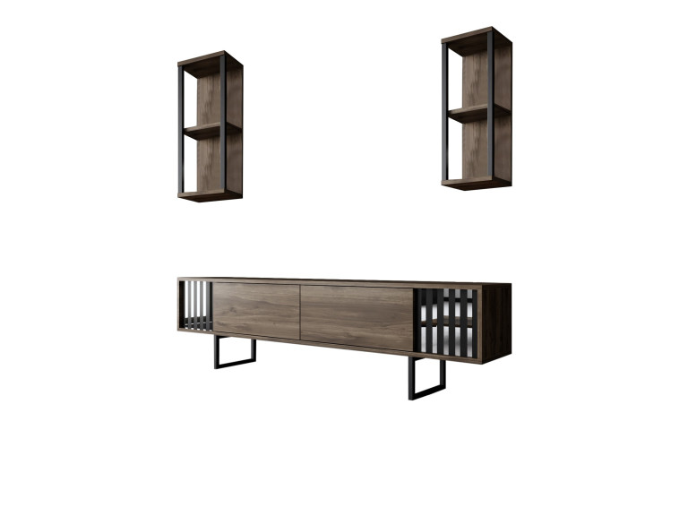 TV-Möbel aus Holz "Chrome Line" - 180 x 30 x 48 cm - NussbaumSchwarz