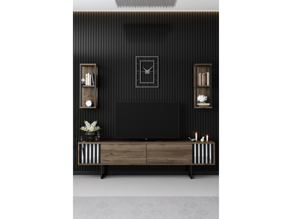 TV-Möbel aus Holz "Chrome Line" - 180 x 30 x 48 cm - NussbaumSchwarz