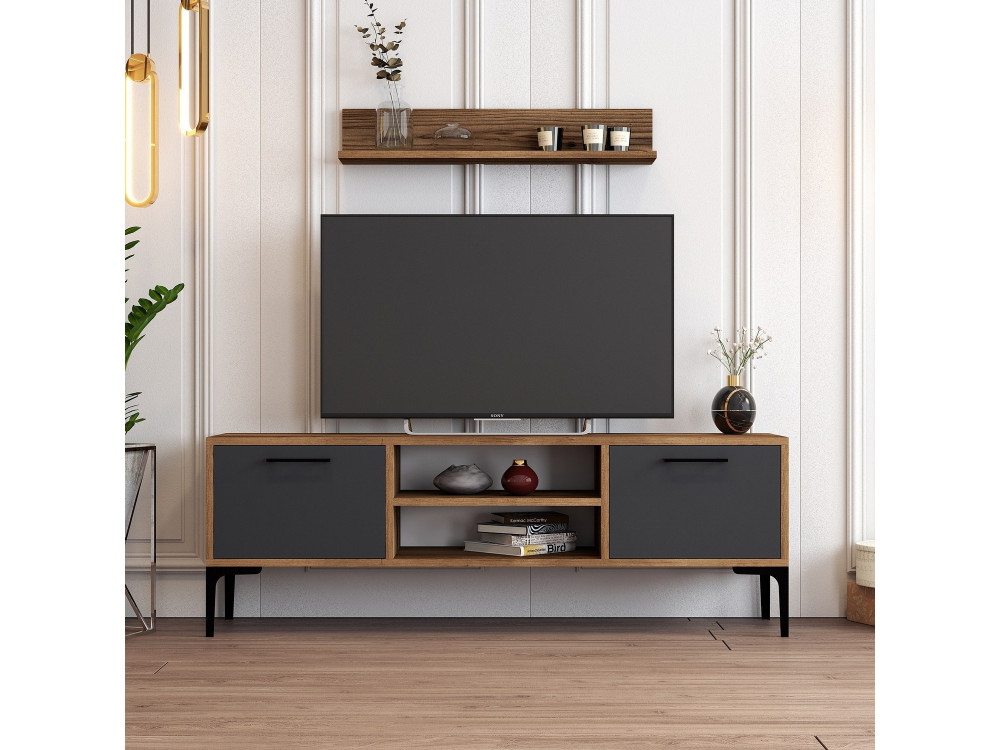 TV-Möbel aus Holz "Riga" - 140 x 30 x 48 cm - NussbaumAnthrazit