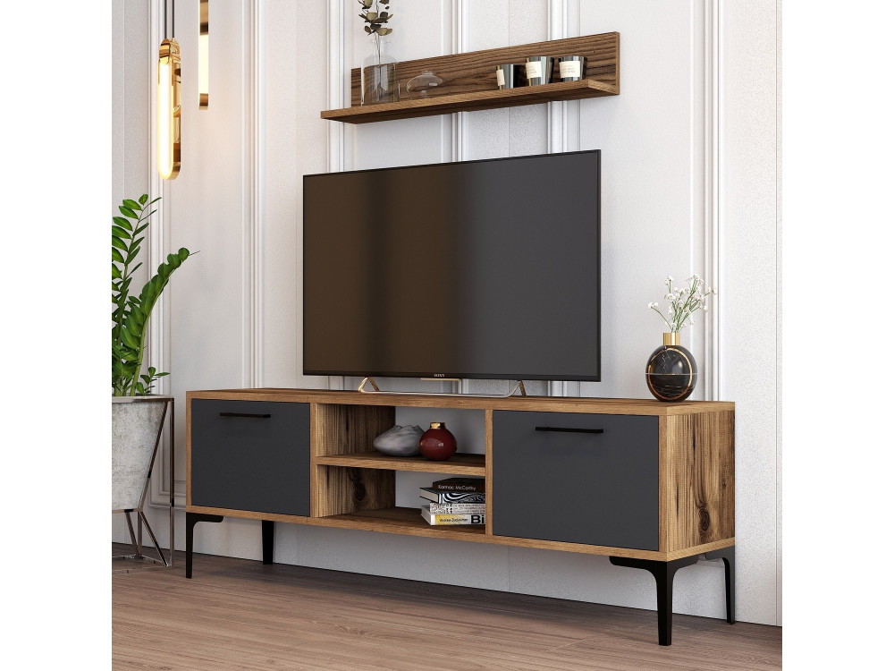 TV-Möbel aus Holz "Riga" - 140 x 30 x 48 cm - NussbaumAnthrazit