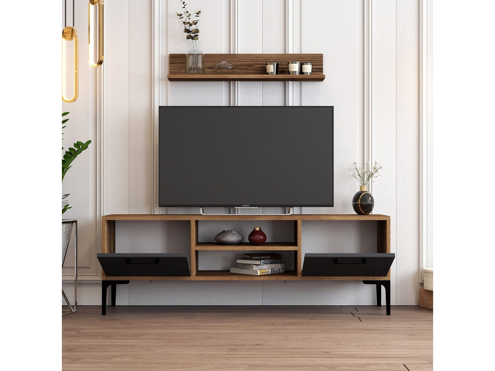 TV-Möbel aus Holz "Riga" - 140 x 30 x 48 cm - NussbaumAnthrazit