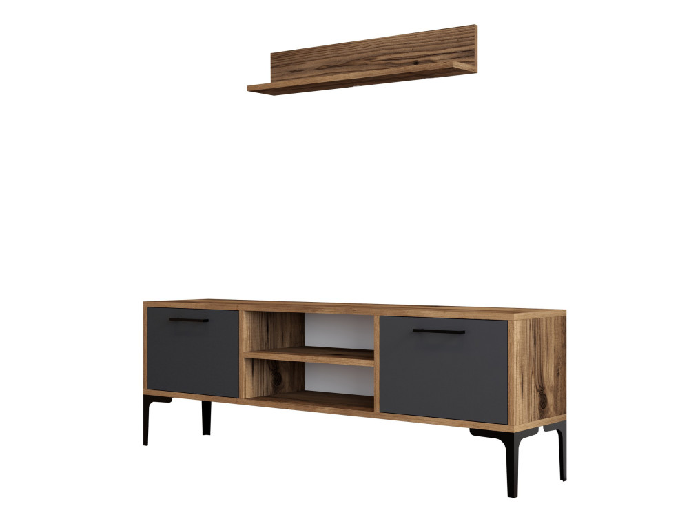 TV-Möbel aus Holz "Riga" - 140 x 30 x 48 cm - NussbaumAnthrazit