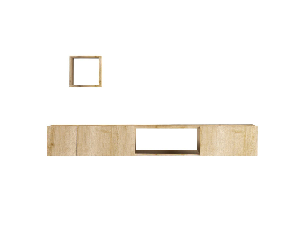 TV-Möbel mit Wandregal aus Holz "Avior" - 180 x 32 x 25 cm - Beige