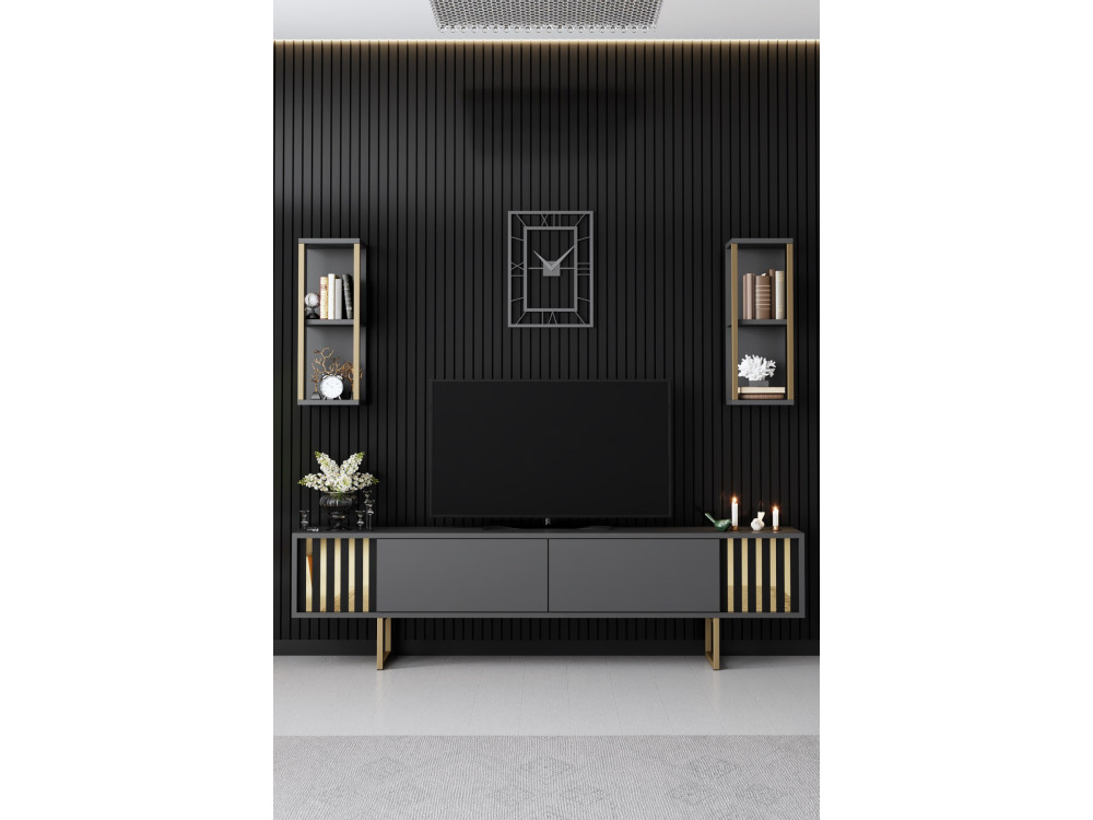 TV-Möbel aus Holz "Gold Line" - 180 x 30 x 48 cm - AnthrazitSchwarz
