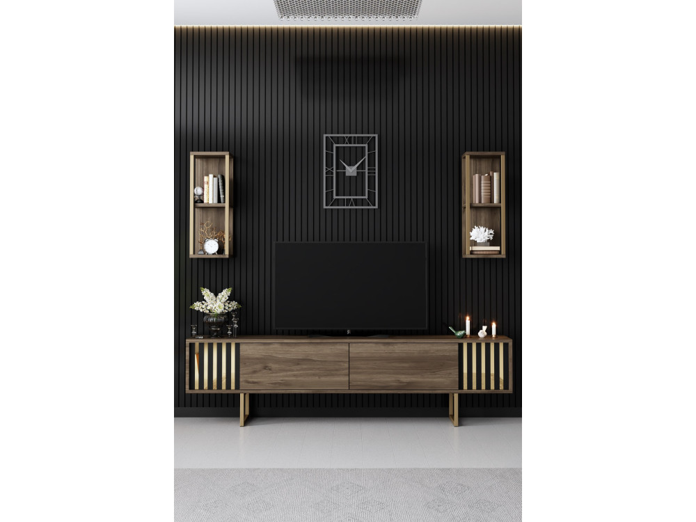 TV-Möbel aus Holz "Gold Line" - 180 x 30 x 48 cm - NussbaumSchwarz